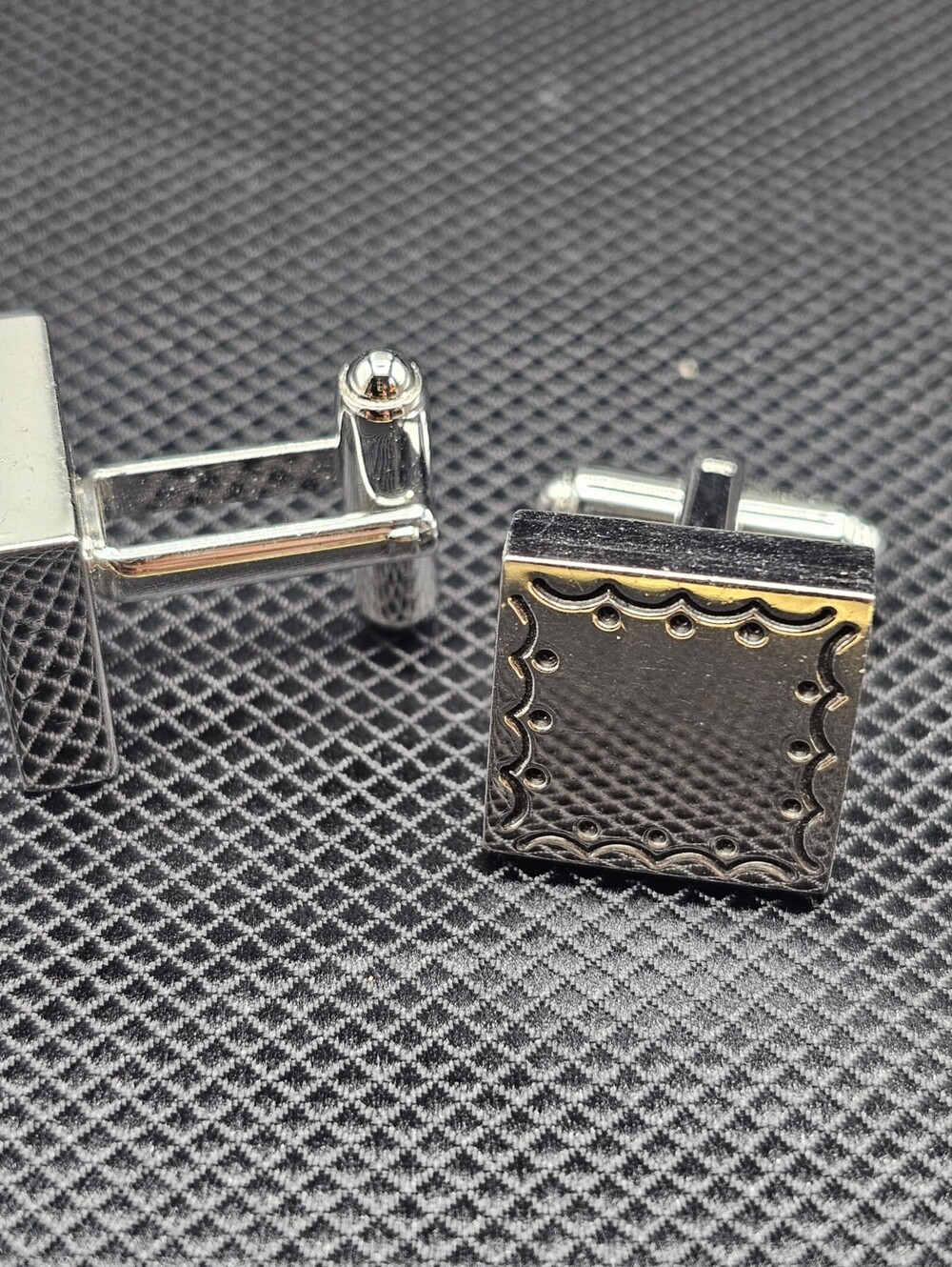 Vintage Silver Tone Square Patterned Cufflinks